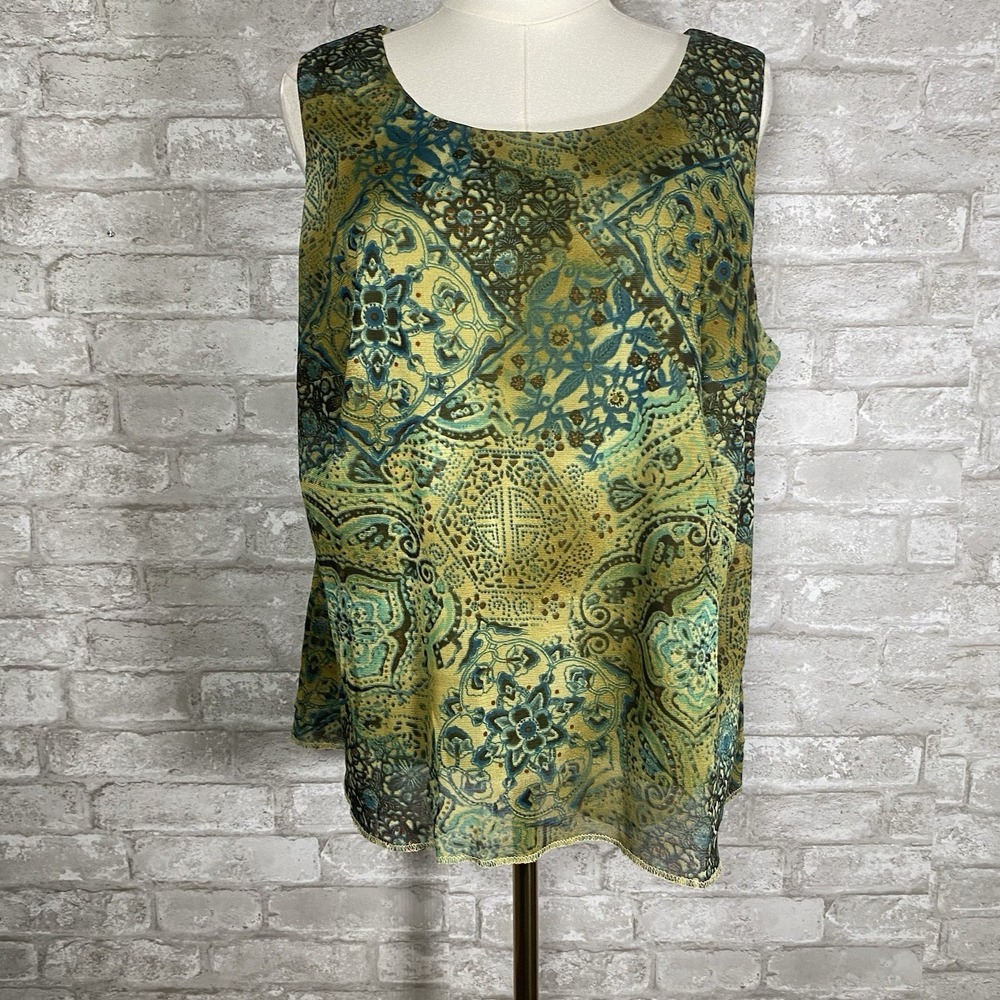 Boho Funky Patterned Mesh Tank Top Size 16W Top Is Lined
